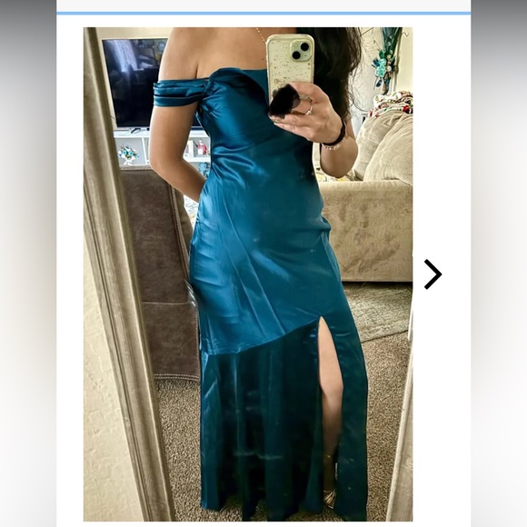 Lulu’s Enchanting Aesthetic Teal Satin Asymmetrical Unique Modern Maxi Dress M - Picture 10 of 10